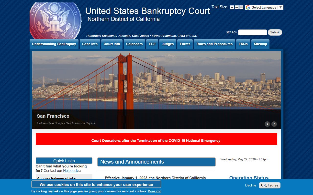 Marin County court dockets Northern District of California bankruptcy court page