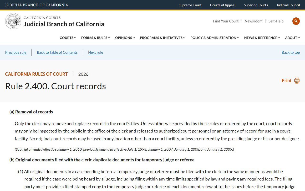 Marin County court records California Rule of Court 2.400 page