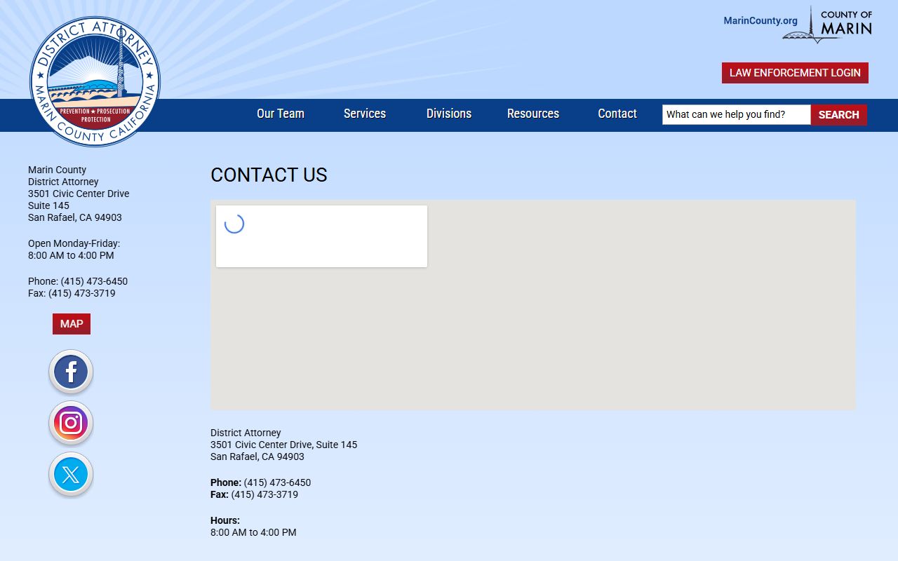 Marin County arrest records District Attorney contact page