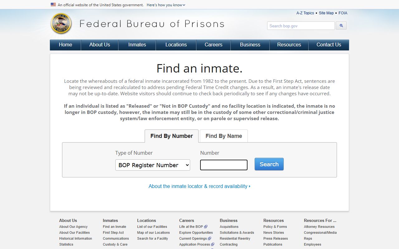 Marin County released inmates federal Bureau of Prisons inmate locator page