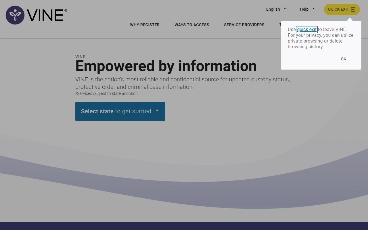 Marin County released inmates VINELink custody notification page