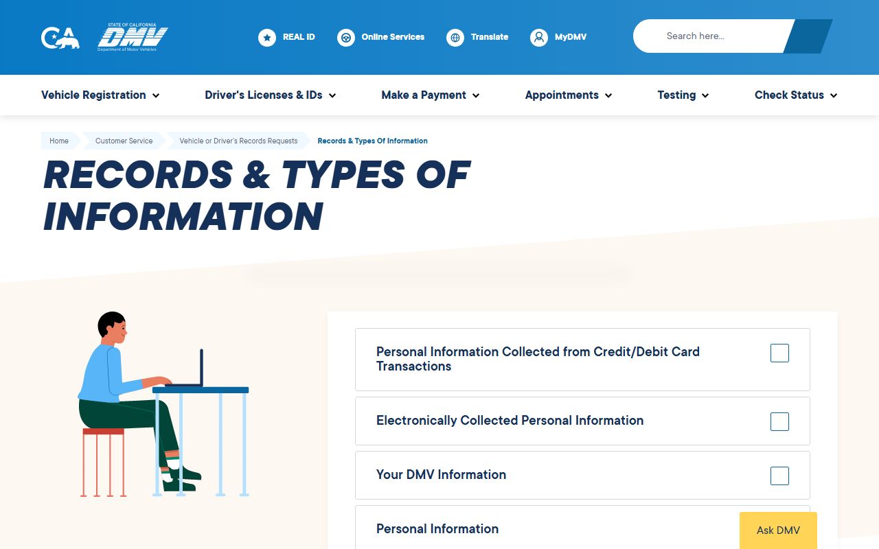 Marin County traffic court records DMV record types information page